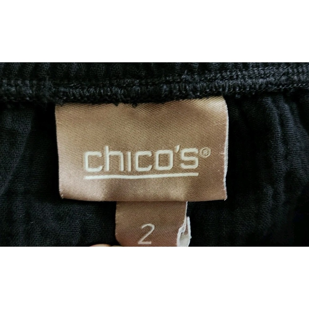 Chicos Double Gauze Cotton Beachy Wide Leg Crop Pants L Black Resort Boho Lagen - Picture 4 of 11